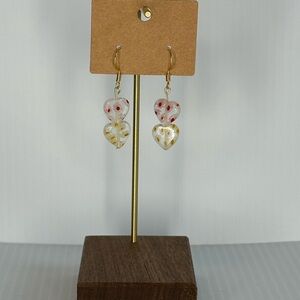 Gold and Red Lampwork Heart Beaded Drop Earrings